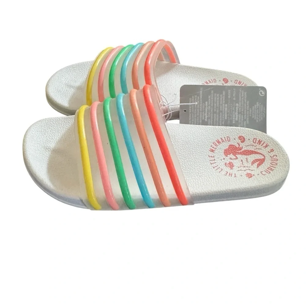 BNWT Disney Parks Little Mermaid Ariel Rainbow Striped Swim Slide Sandals Sz 2/3